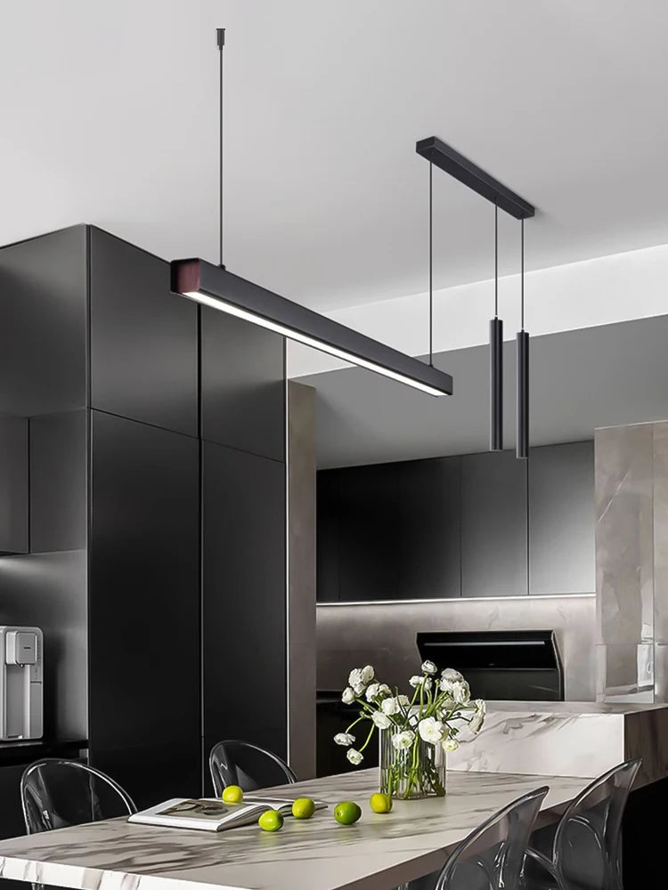 Minimalist Black Aluminum Linear Pendant Light