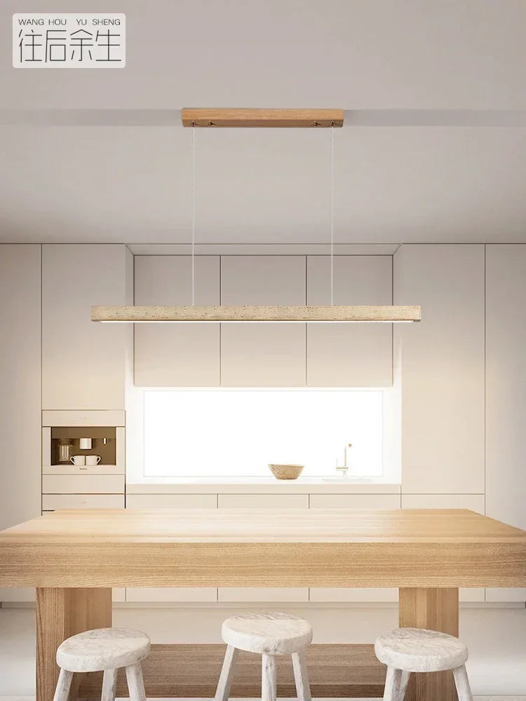 Lámpara colgante minimalista de madera y piedra para comedor