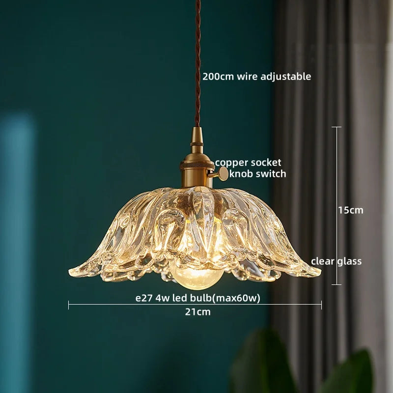 Nordic Glass Pendant Light with Copper Fixture