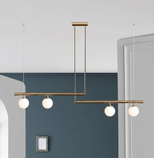 Nordic Minimalist Brass Pendant Light Linear Multi-Head