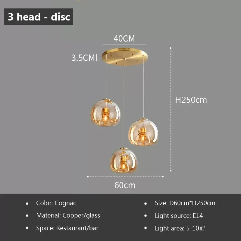 Nordic Glass Pendant Light with Iron Finish