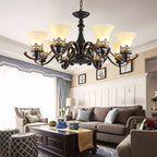 Vintage Loft Wrought Iron Pendant Chandelier with Glass
