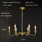 Retro Gold Candle Chandelier for Dining Room