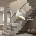 Wabi Sabi Organic Sculpted Pendant Light in White and Gray for Staircase