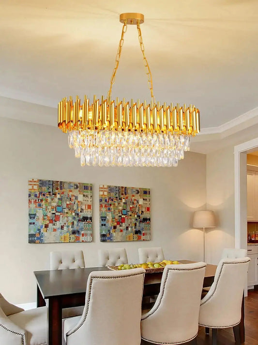 Modern 3-Tier K9 Crystal Oval Chandelier with Gold Finish for Elegant Interiors