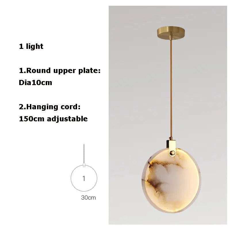 Luxury Alabaster Marble Disc Chandelier for Staircase and Lobby