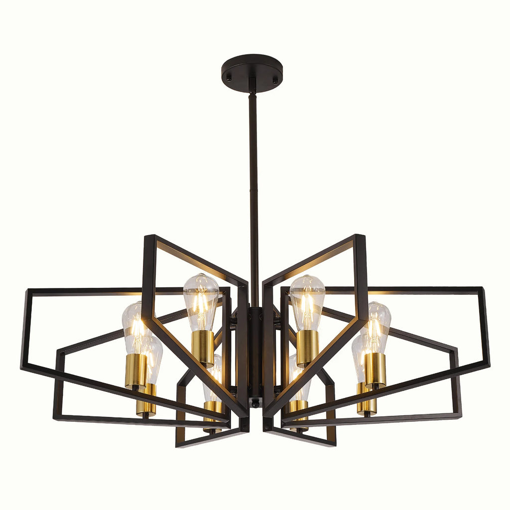 Modern Geometric 8 Light Chandelier in Black and Gold for Dining Room