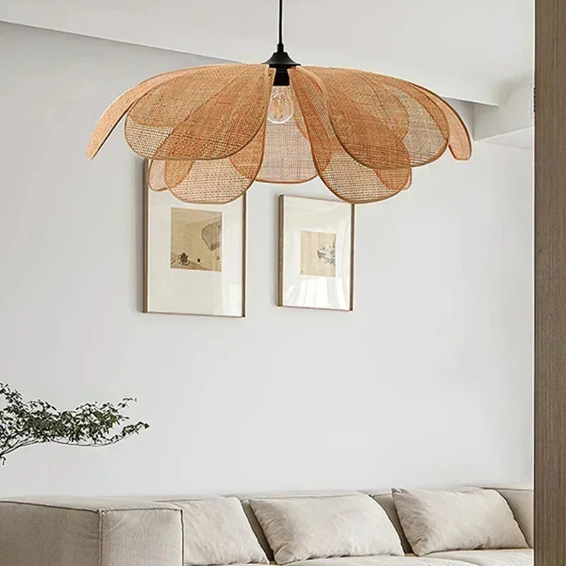 Bohemian Rattan Petal Pendant Light for Dining Room