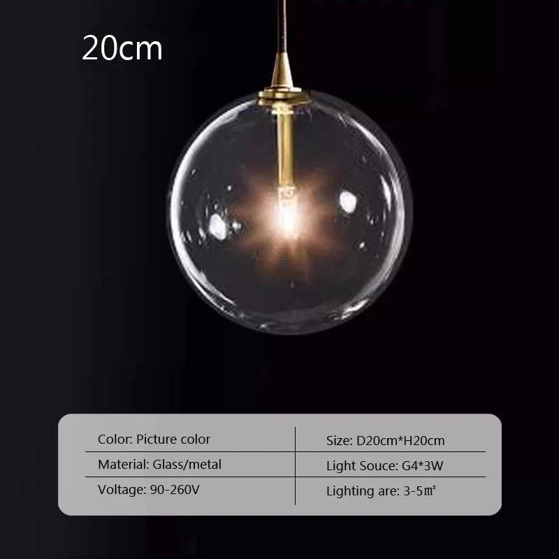 Lámpara colgante nórdica de cristal y latón para comedor