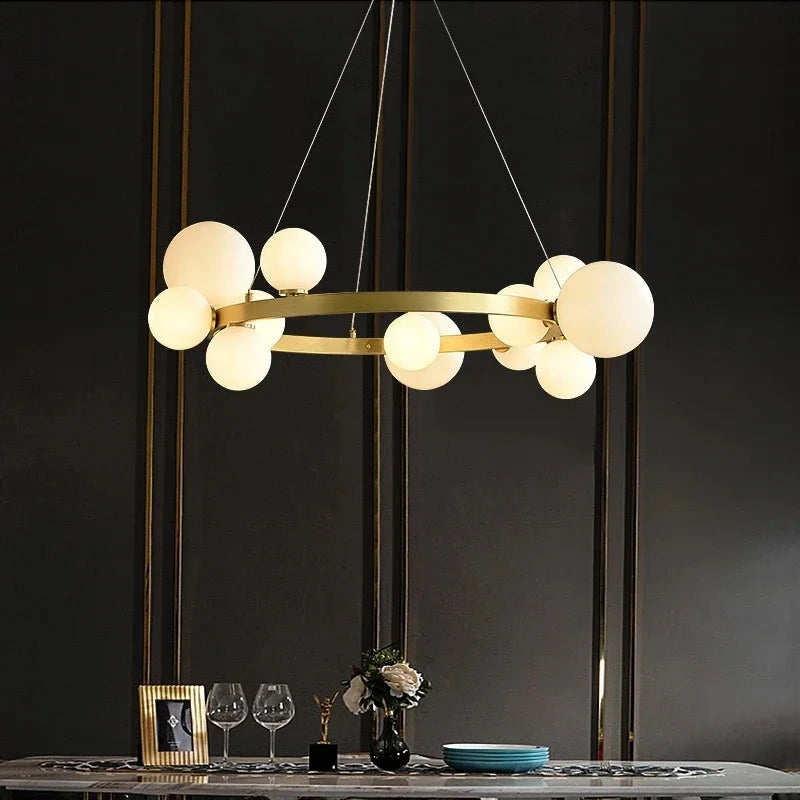 Nordic Round Glass Pendant Light Iron Frame