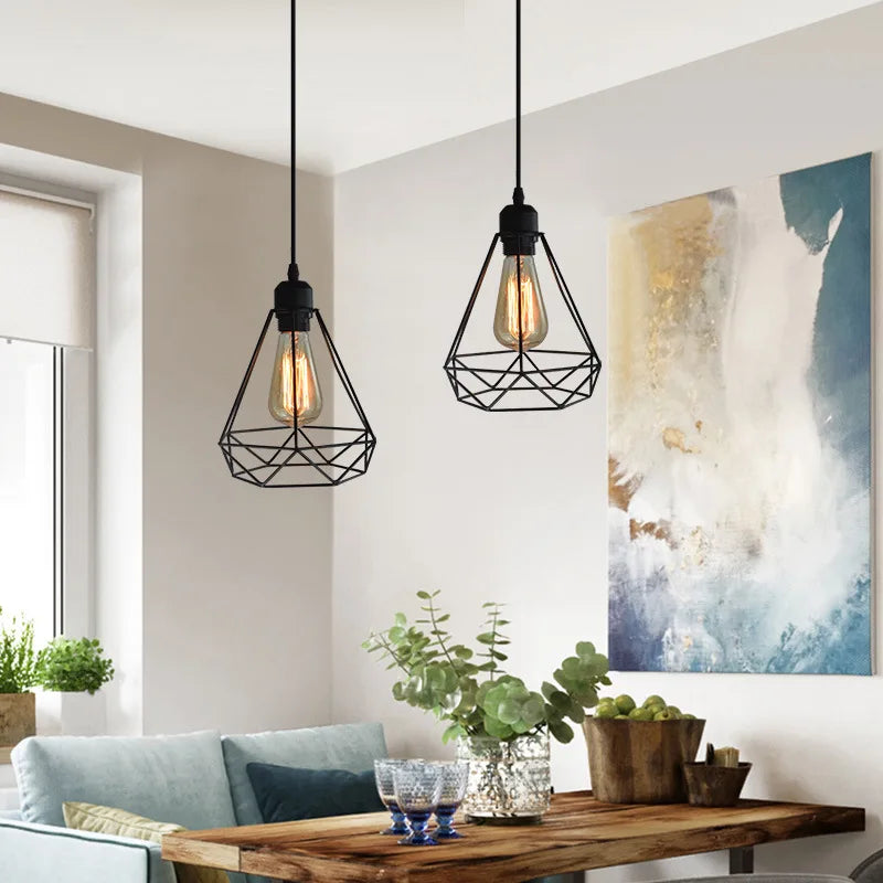 Industrial Iron Geometric Pendant Light for Dining