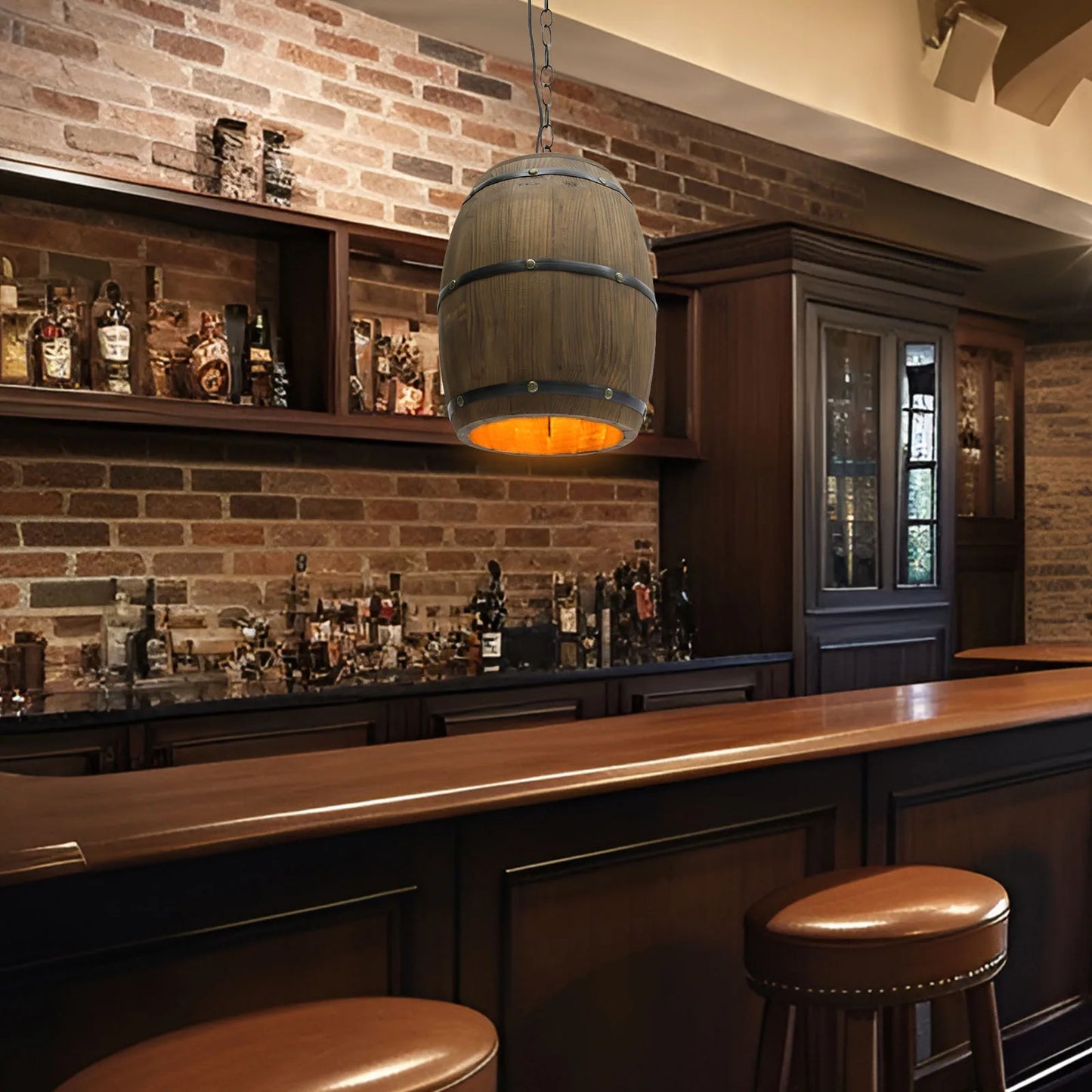 Retro Wood Barrel Pendant Light for Dining & Bar