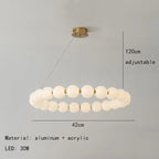 Modern Pearl Ball Ring Chandelier in Cream White for Living Room