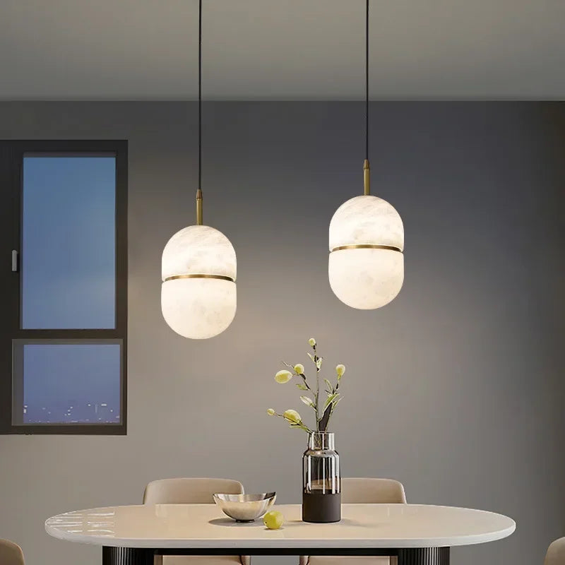 Minimalist Marble Pendant Light with Copper Accent
