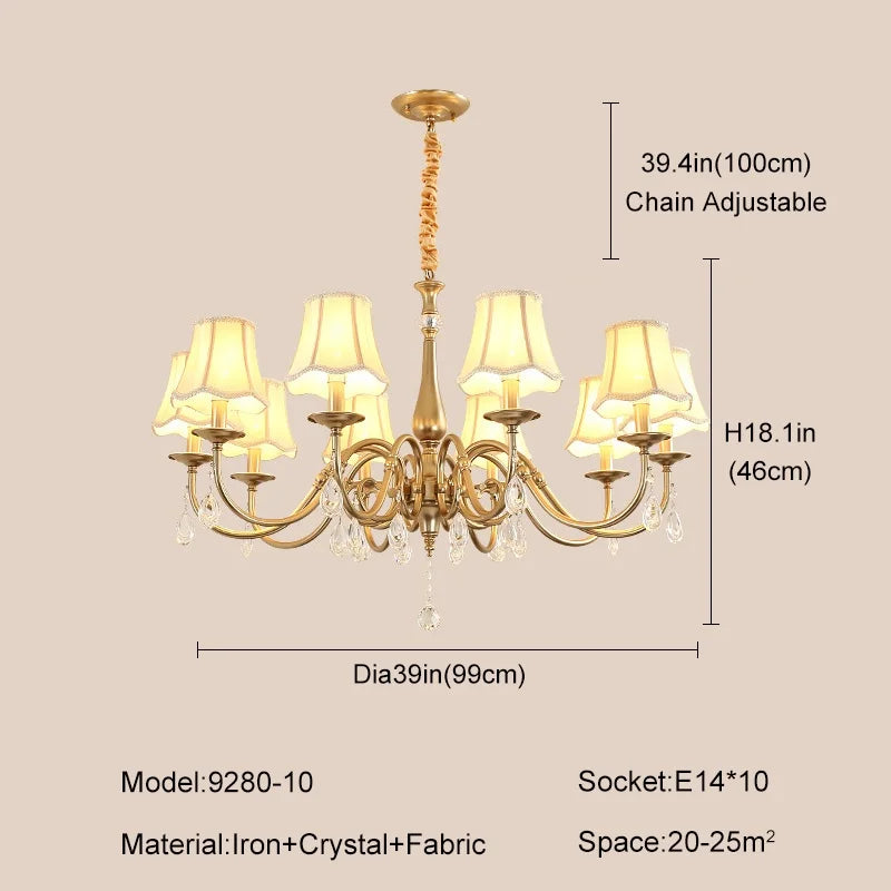 Gold Crystal Chandelier Pendant Light for Living Room