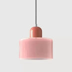 Retro Stained Glass Cylinder Pendant Light in Pastel Colors for Bedside