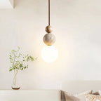 Luma Cream Style Yellow Travertine Pendant Lights, Nature Stone Wood Hanging Lamps for Bedroom Bedside Restaurant Kitchen Island