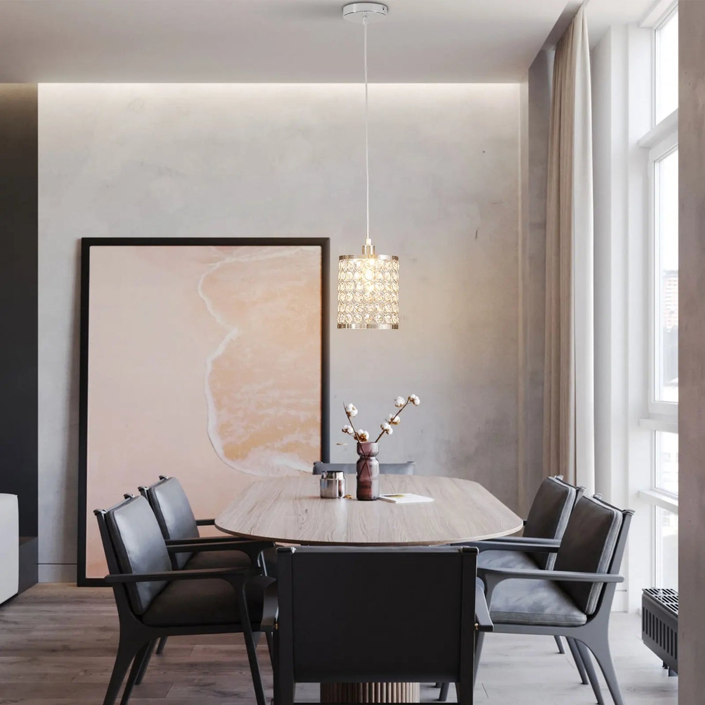 Crystal Pendant Light Modern Kitchen Island Lighting Adjustable White