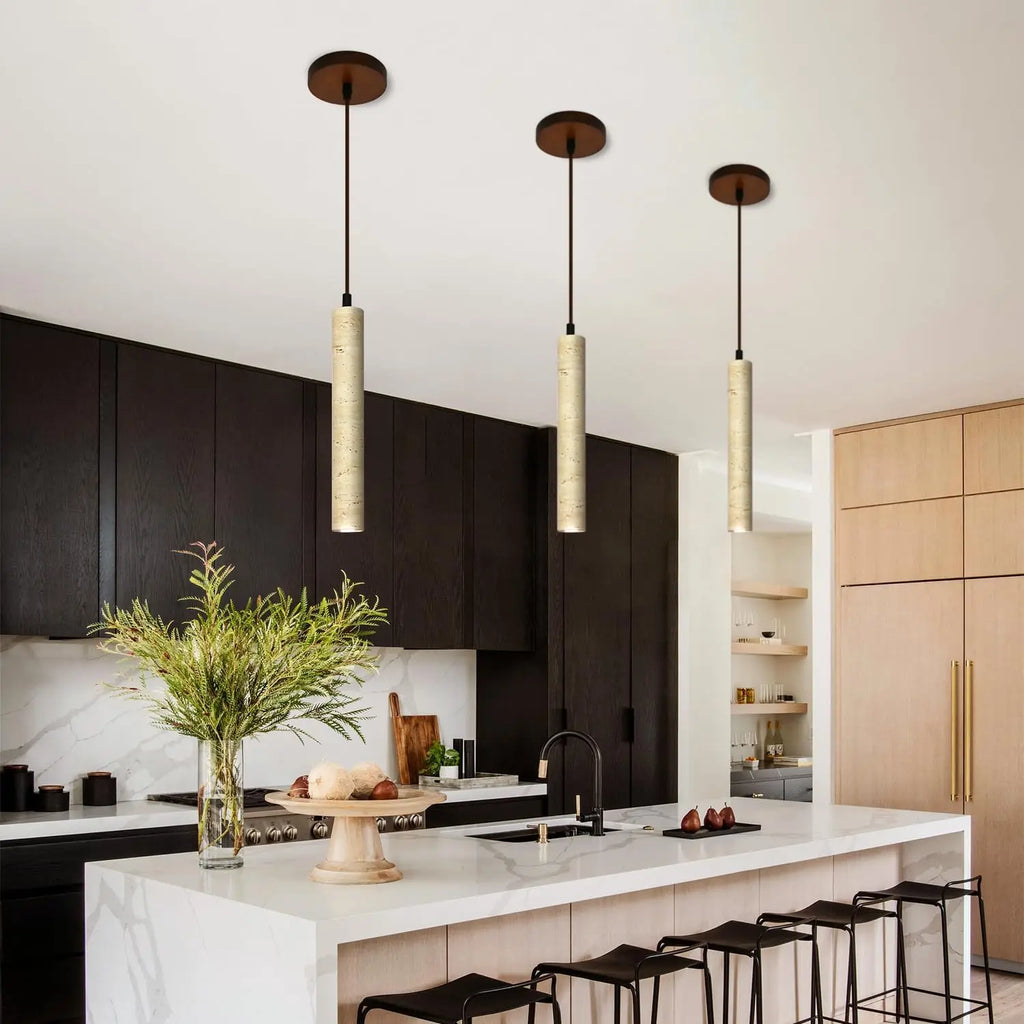 Slim Travertine Led Pendant Lamp Natural Stone Suspension Ceiling Hanging Light for Bedroom Bedside Dining Room Kitchen Island