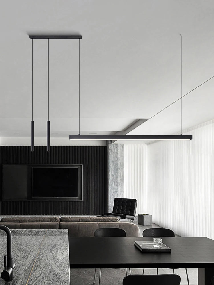 Minimalist Black Aluminum Linear Pendant Light