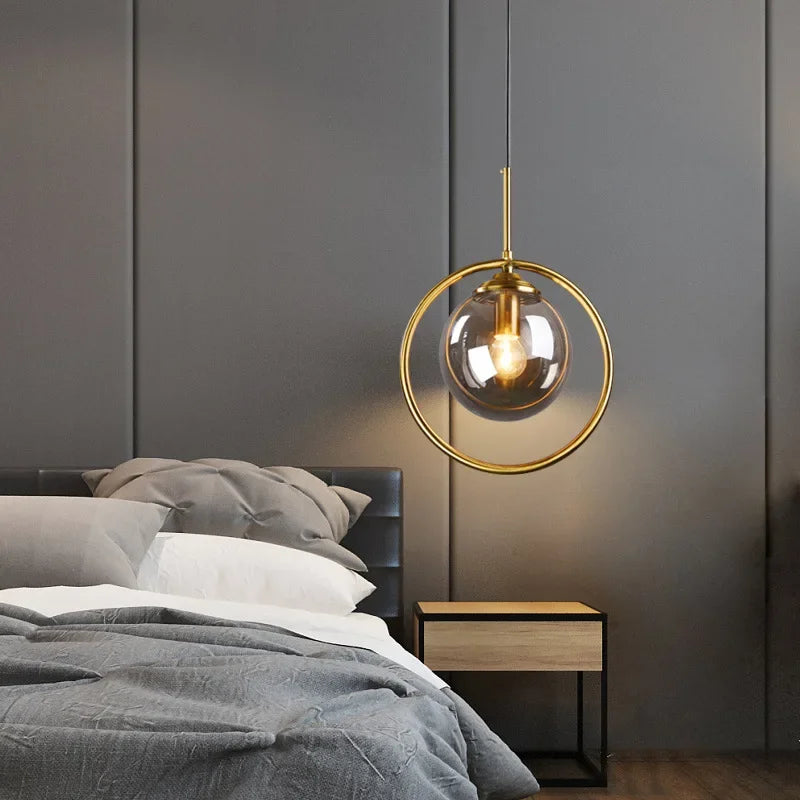 Nordic Golden Iron Pendant Light with Glass Shade