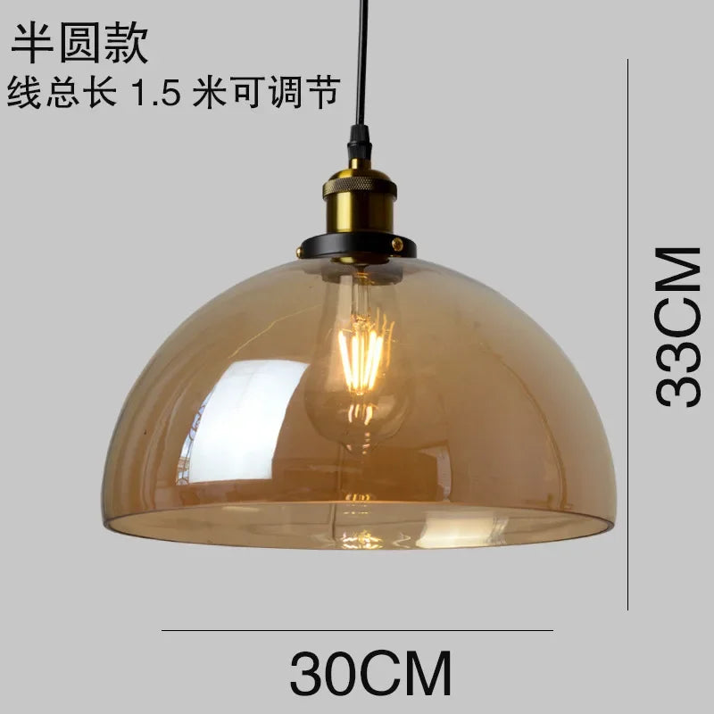 Industrial Clear Glass Pendant Light with Antique Brass Fitting for Bar