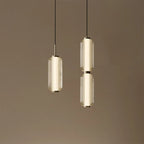 Modern Ribbed Glass Capsule Linear Chandelier in Gold for Dining Table