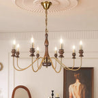 Retro Metal Chandelier with Dark Wood Accents