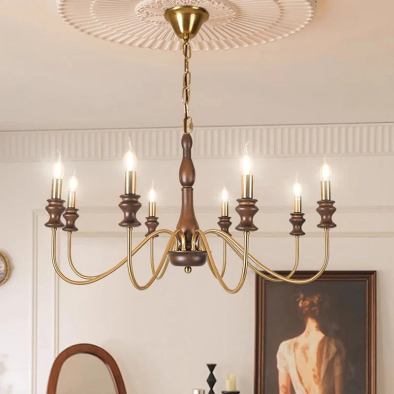 Retro Metal Chandelier with Dark Wood Accents