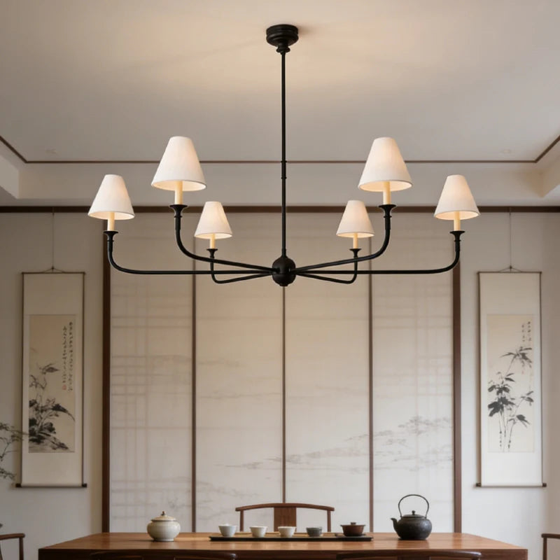 Modern Black Pendant Light Fabric Shade Crystal Accents