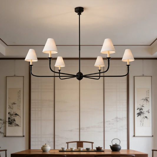 Modern Black Pendant Light Fabric Shade Crystal Accents