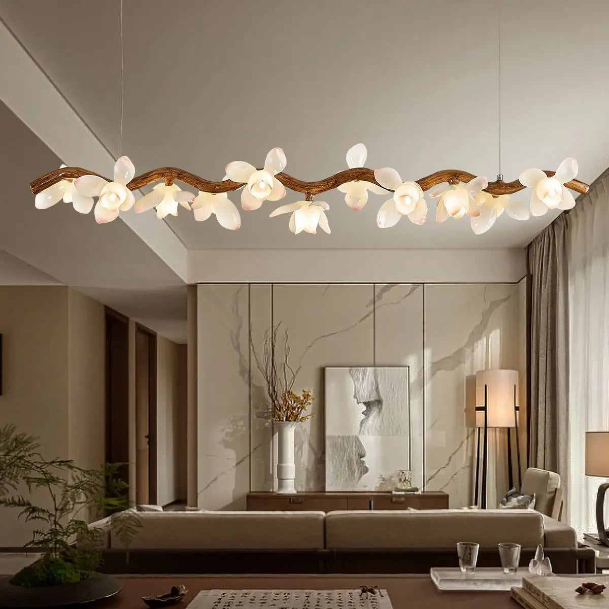 Modern Tree Branch Iron Chandelier with LED Lotus