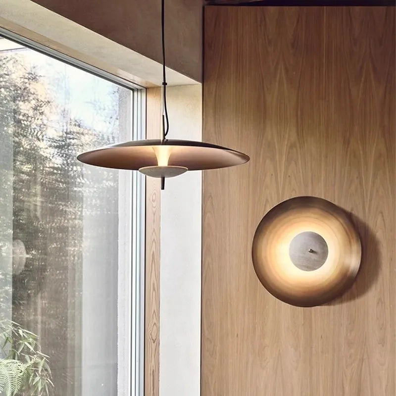 Minimalist Iron Pendant Light with Marble Detail