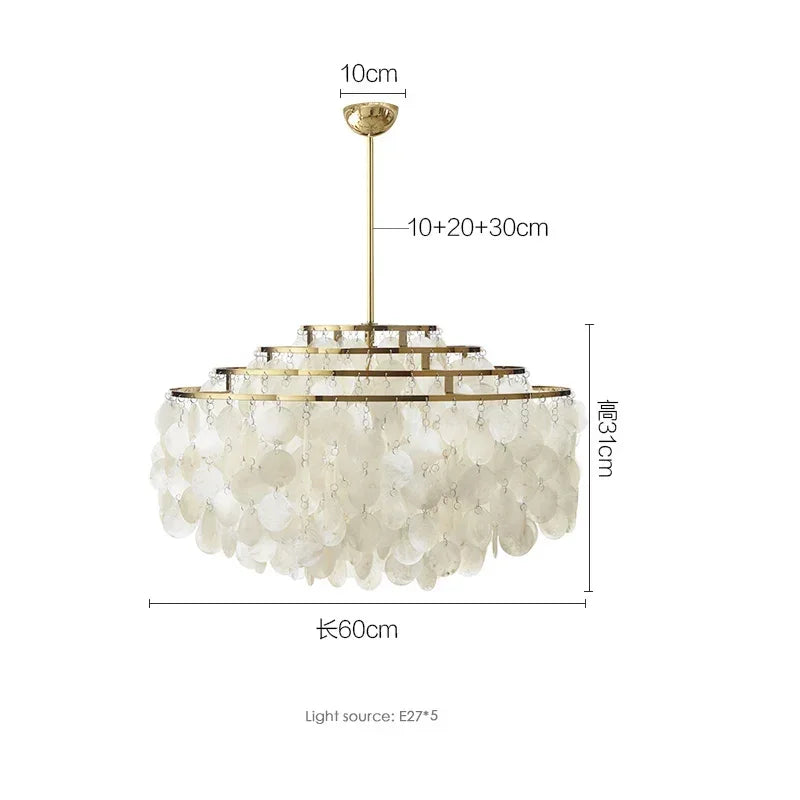 French Capiz Shell Spiral Chandelier in Chrome and Gold for Bedroom
