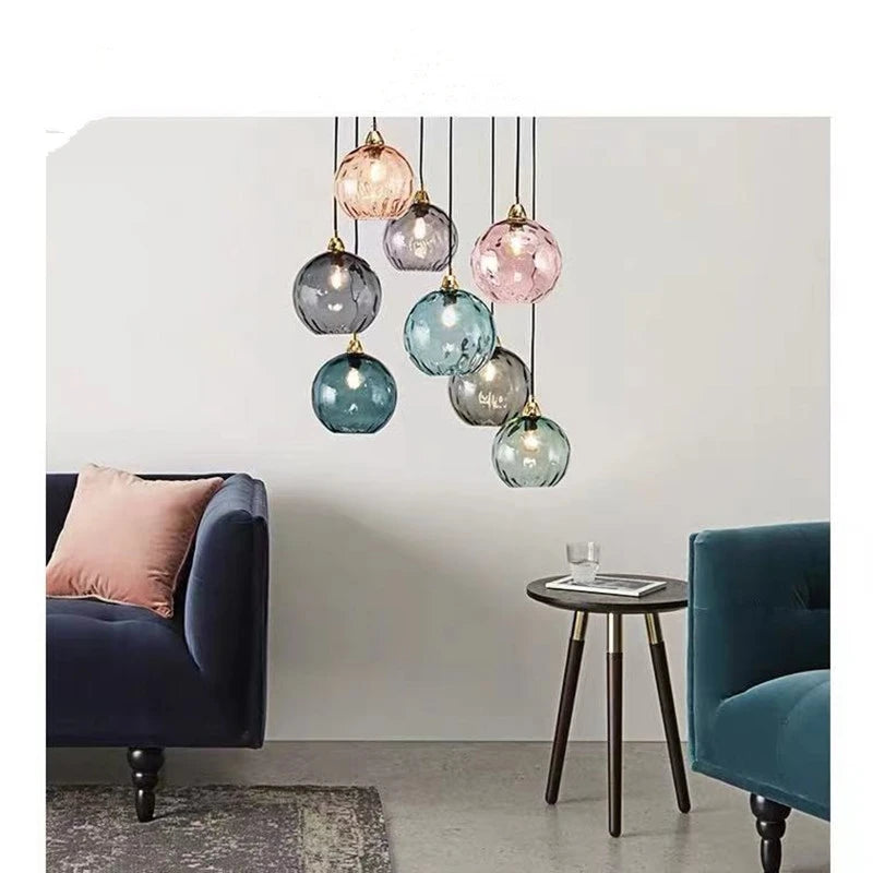 Nordic Dimpled Glass Ball Pendant Light in Jewel Colors for Kitchen