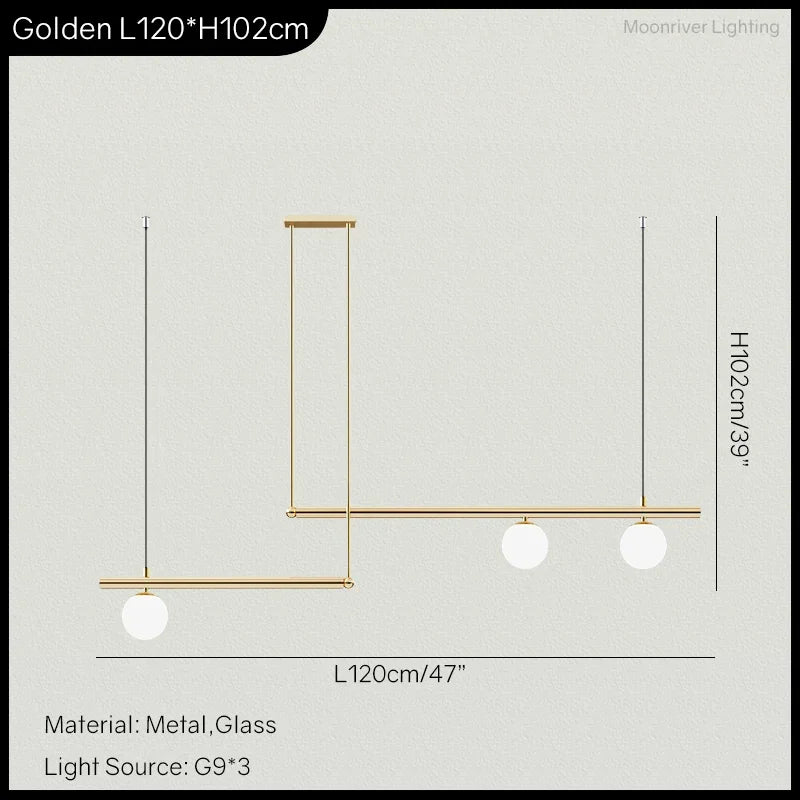 Nordic Minimalist Brass Pendant Light Linear Multi-Head
