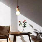 Cream Style Travertine and Wood Ball Pendant Light with Opal Globe