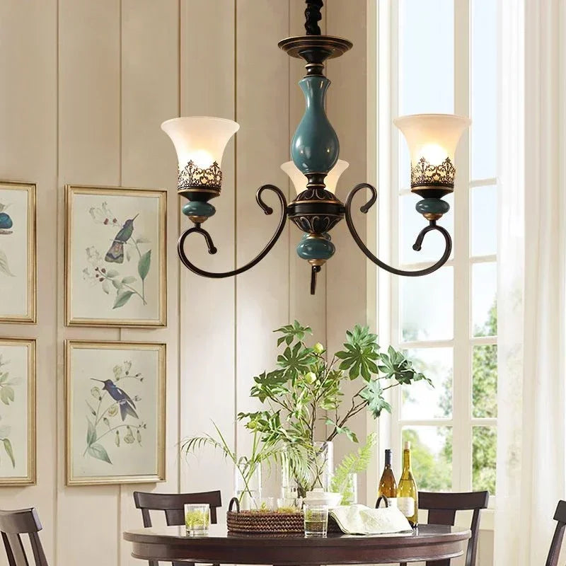 Vintage Iron Ceramic Chandelier Dining Room