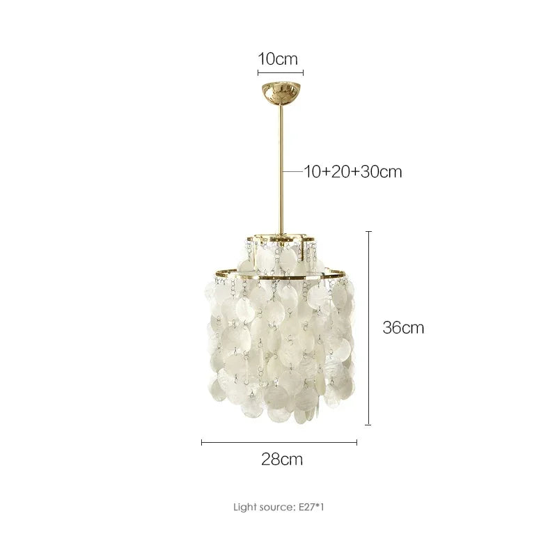 French Capiz Shell Spiral Chandelier in Chrome and Gold for Bedroom