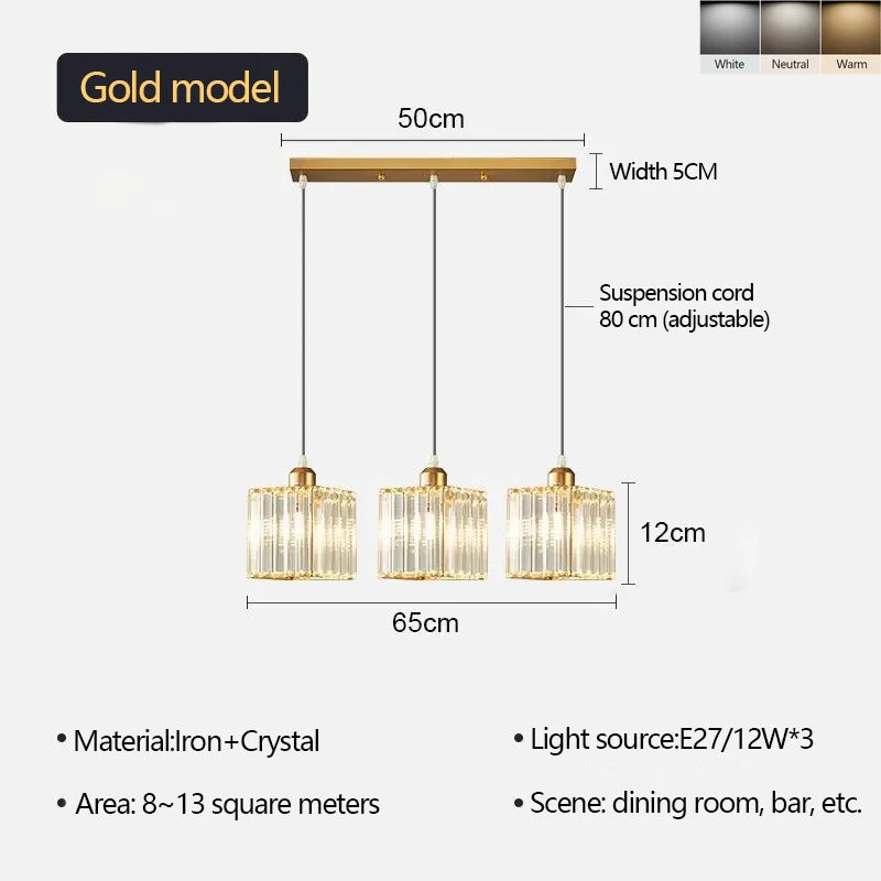 Lámpara Colgante Nórdica de Cristal - 3 Luces