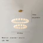 Modern Pearl Ball Ring Chandelier in Cream White for Living Room