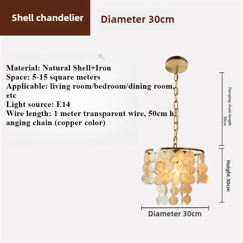 Coastal Capiz Shell Tiered Chandelier with Gold Frame for Bedroom