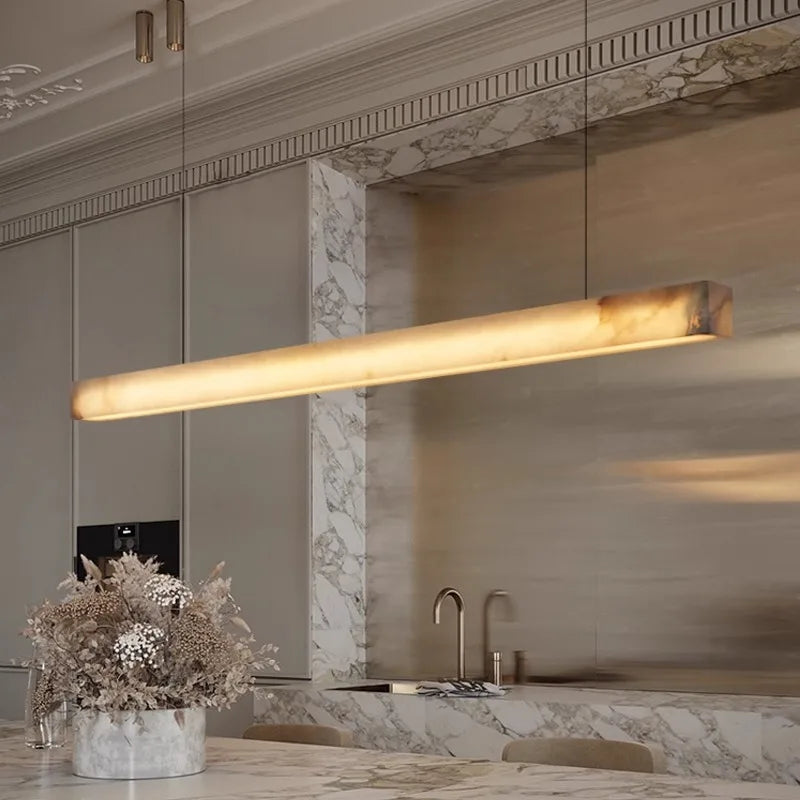 Minimalist Marble LED Pendant Light Linear Hanging