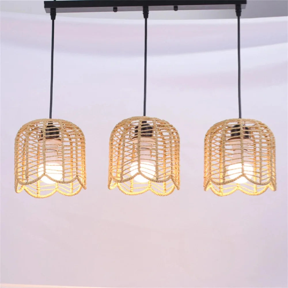 Bohemian Rattan Pendant Light 3-Lamp Hanging