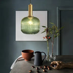 Vintage Striped Glass Pendant Light in Green Gray and Amber for Kitchen Island