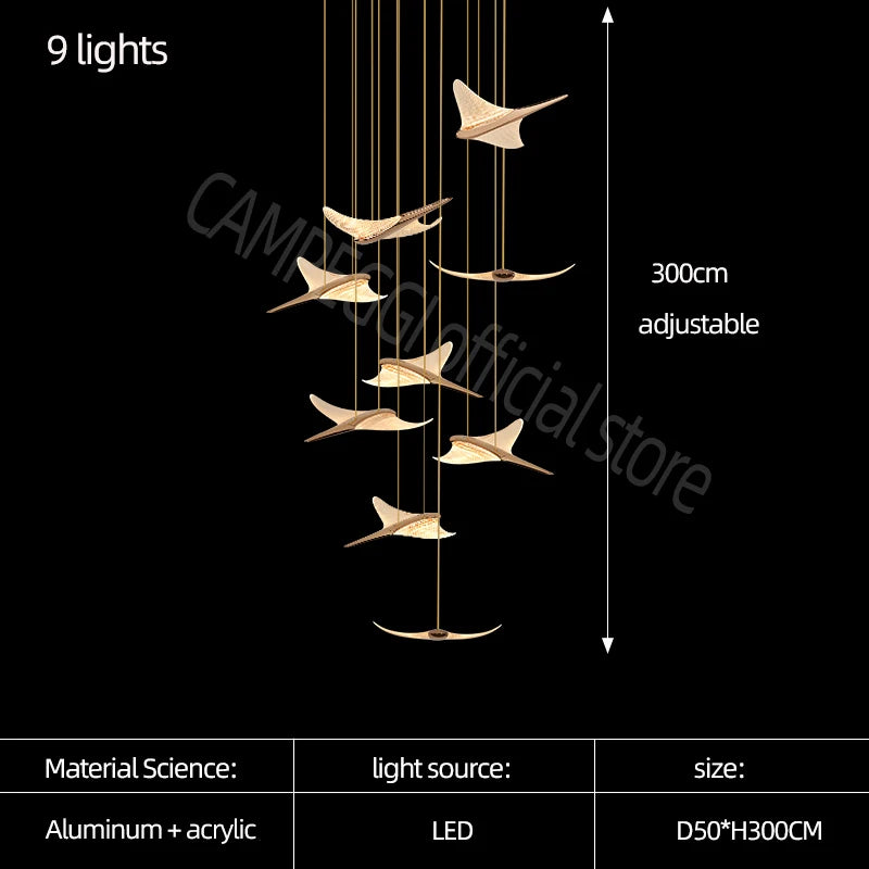 Nordic Acrylic Bird Pendant Light for Stairwell