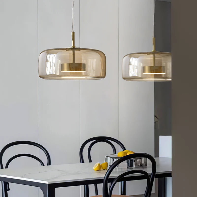 Lámpara colgante nórdica de cristal ámbar para comedor