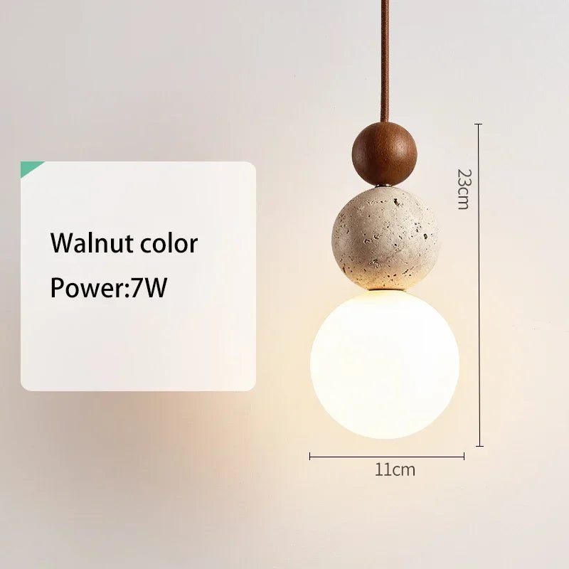 Nordic Wood & Glass Pendant Light for Bedroom