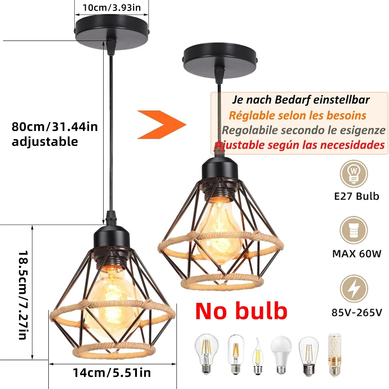 Industrial Iron Geometric Pendant Light for Dining Room