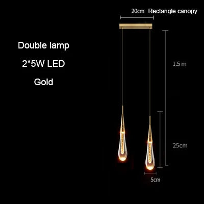 Modern Water Drop Led Pendant Lamp Gold/Black/Brass Crystal Glass Pendant Light Living room Bedroom Bedside Small Chandelier